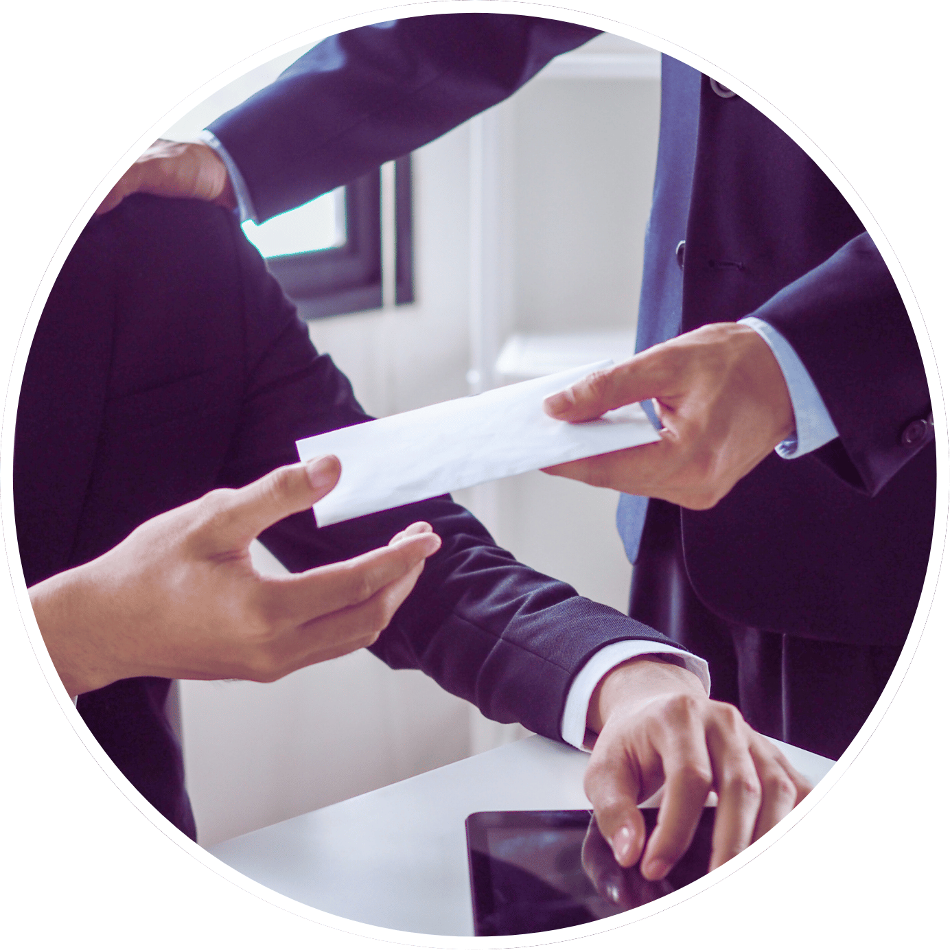 A hand receiving a pay check